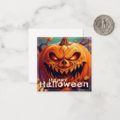 ハロウィンのかぼちゃの顔 オレンジ スケアリー ノートカード (正面/裏面インサイチュ)