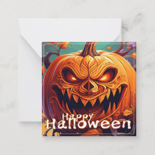 ハロウィンのかぼちゃの顔 オレンジ スケアリー ノートカード