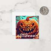 ハロウィンのかぼちゃの顔 オレンジ スケアリー ノートカード (正面/裏面インサイチュ)