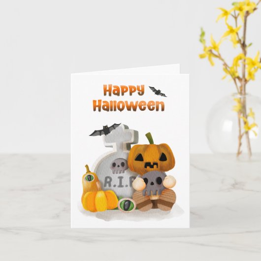 ハロウィンのかぼちゃの首 ご冥福をお祈りします カード (黄色い花)