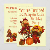 ハロウィンのかぼちゃパッチの誕生日パーティーの招待状 招待状 (正面/裏面)