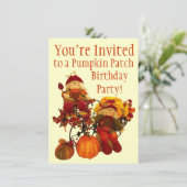 ハロウィンのかぼちゃパッチの誕生日パーティーの招待状 招待状 (スタンド正面)