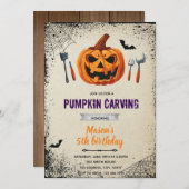 ハロウィンのかぼちゃ彫り招待状 招待状 (正面/裏面)