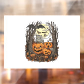 ハロウィンのかぼちゃ グレー猫 コウモリ 満月 森 ウィンドウサイン (シート2)