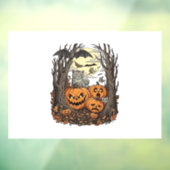 ハロウィンのかぼちゃ グレー猫 コウモリ 満月 森 ウィンドウサイン (シート3)