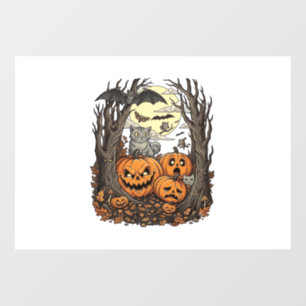 ハロウィンのかぼちゃ グレー猫 コウモリ 満月 森 ウィンドウサイン
