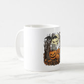 ハロウィンのかぼちゃ グレー猫 コウモリ 満月 森 コーヒーマグカップ (正面左)