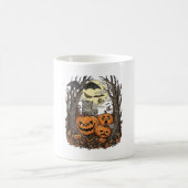 ハロウィンのかぼちゃ グレー猫 コウモリ 満月 森 コーヒーマグカップ (中央)