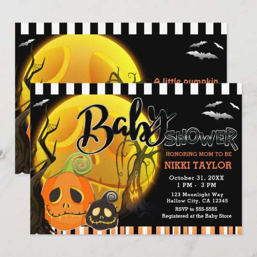 ハロウィンのかぼちゃ 月光 ベビーシャワー 招待状 (正面/裏面)