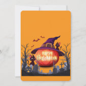 ハロウィンのかぼちゃ、猫 & 魔女の帽子 招待状 (正面)