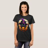 ハロウィンのかぼちゃ 黒猫パフォーマンス Tシャツ (正面フル)