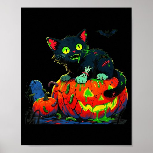 ハロウィンのかぼちゃ 黒猫 ポスター (正面)