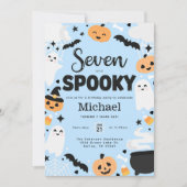 ハロウィンのかわいいおばけの7歳の誕生日パーティー 招待状 (正面)