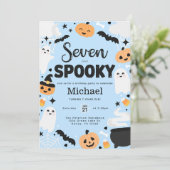 ハロウィンのかわいいおばけの7歳の誕生日パーティー 招待状 (スタンド正面)