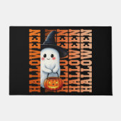 ハロウィンのかわいいおもしろ幽霊タイポグラフィギフトアイデア ドアマット (正面)