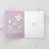 ハロウィンのかわいいお化け屋敷および小さい魔法使い カード (内部)