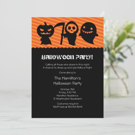 ハロウィンのかわいいの衣裳のパーティの招待状 招待状 (スタンド正面)