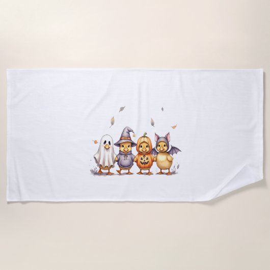 ハロウィンのかわいいアヒルの衣装 ビーチタオル (正面)