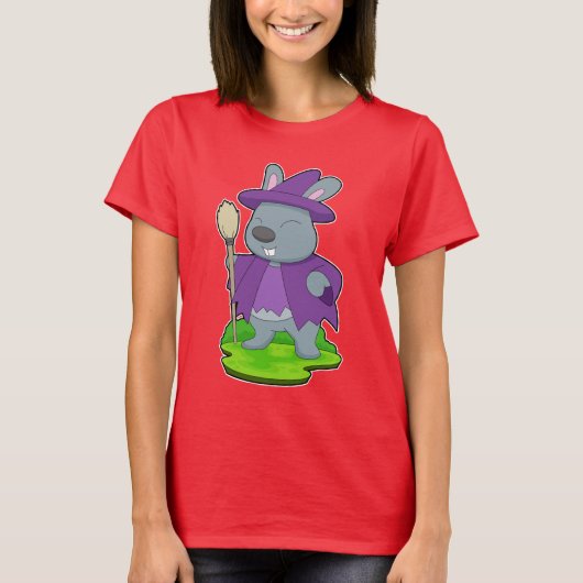 ハロウィンのかわいいウサギと魔女 Tシャツ (正面)