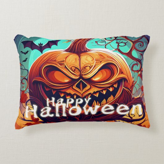 ハロウィンのかわいいオレンジ色のかぼちゃ アクセントクッション (正面)