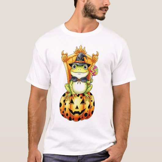 ハロウィンのかわいいカエルとかぼちゃ Tシャツ (正面)