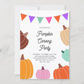 ハロウィンのかわいいカラフルなカボチャの彫刻パーティー 招待状 (正面)