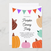ハロウィンのかわいいカラフルなカボチャの彫刻パーティー 招待状 (正面/裏面)