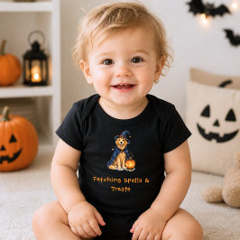 ハロウィンのかわいいゴールデンレトリーバーの魔法使いの呪文 ベビーボディスーツ