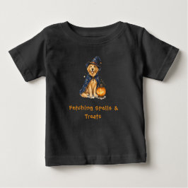 ハロウィンのかわいいゴールデンレトリーバーの魔法使いの呪文 ベビーTシャツ