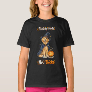 ハロウィンのかわいいゴールデンレトリーバーの魔法使いトリック Tシャツ