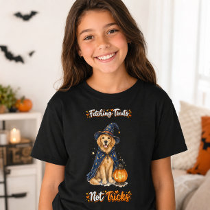 ハロウィンのかわいいゴールデンレトリーバーの魔法使いトリック Tシャツ
