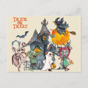 ハロウィンのかわいいトリックまたはトリートクリーチャー ポストカード