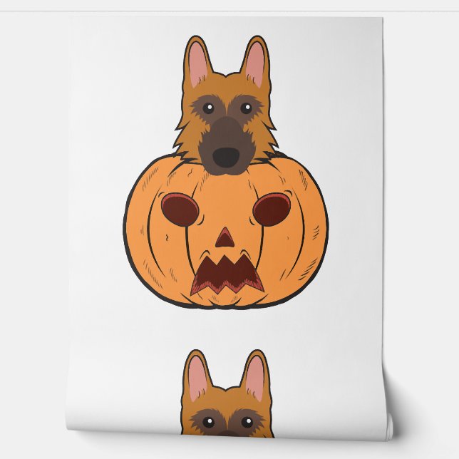 ハロウィンのかわいいドイツの羊飼いがカボチャに刺さった 壁紙 (ほどく)