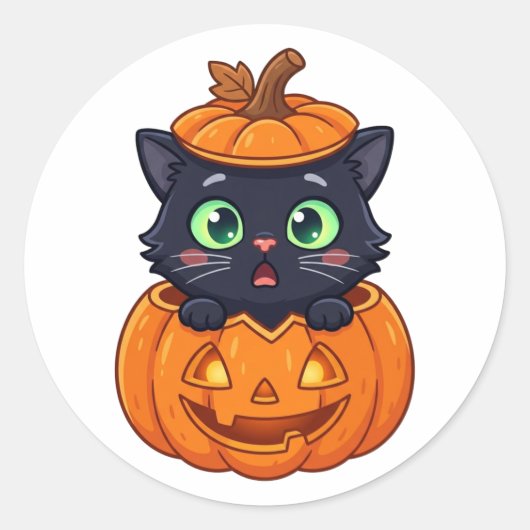 ハロウィンのかわいいネコ検査官 ラウンドシール (正面)