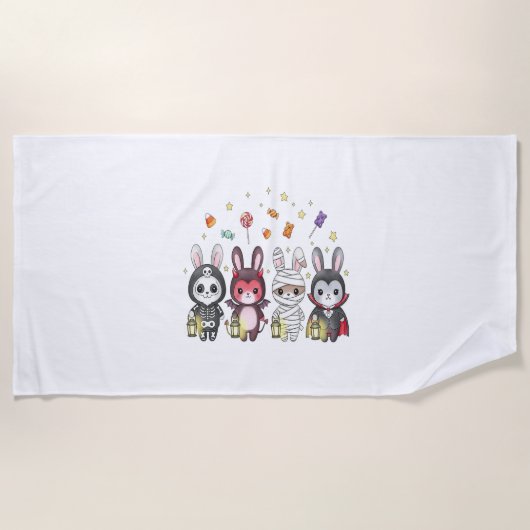 ハロウィンのかわいいバニーの衣装 ビーチタオル (正面)