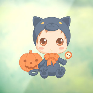 ハロウィンのかわいいベビー黒猫のコスチューム ウィンドウサイン