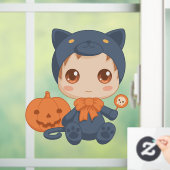 ハロウィンのかわいいベビー黒猫のコスチューム ウィンドウサイン (ホーム)