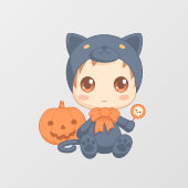 ハロウィンのかわいいベビー黒猫のコスチューム ウィンドウサイン (シート)