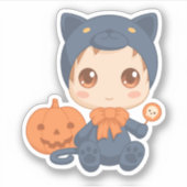 ハロウィンのかわいいベビー黒猫のコスチューム シール (正面)