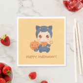 ハロウィンのかわいいベビー黒猫のコスチューム スタンダードランチョンナプキン (インサイチュ)