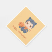 ハロウィンのかわいいベビー黒猫のコスチューム スタンダードランチョンナプキン (角)