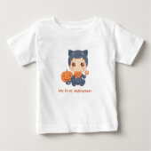 ハロウィンのかわいいベビー黒猫のコスチューム ベビーTシャツ (正面)