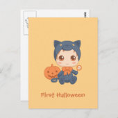 ハロウィンのかわいいベビー黒猫のコスチューム ポストカード (正面/裏面)