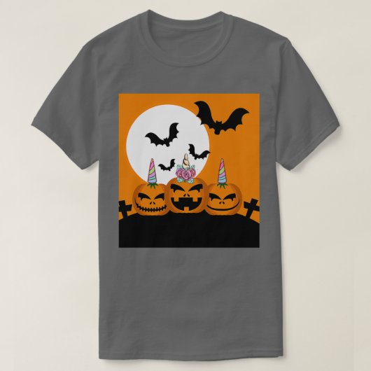 ハロウィンのかわいいユニコーンカボチャ Tシャツ (デザイン正面)