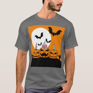 ハロウィンのかわいいユニコーンカボチャ Tシャツ