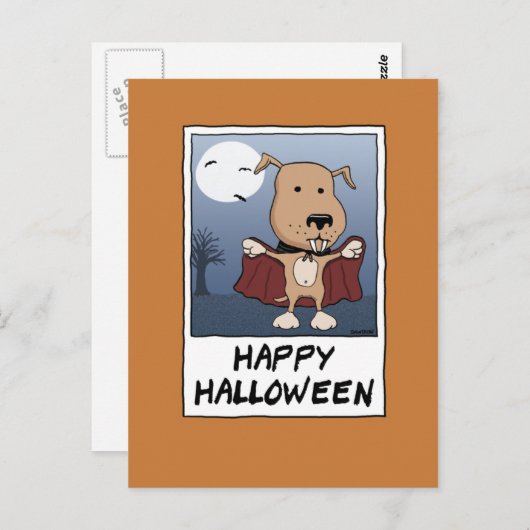 『ハロウィンのかわいいヴァンパイア犬』バルクラ伯爵 ポストカード (正面/裏面)