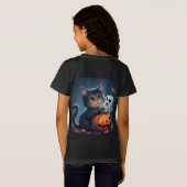 ハロウィンのかわいい子猫とおばけとカボチャ 🎃 Tシャツ (裏面フル)