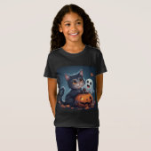 ハロウィンのかわいい子猫とおばけとカボチャ 🎃 Tシャツ (正面フル)