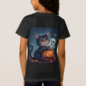 ハロウィンのかわいい子猫とおばけとカボチャ 🎃 Tシャツ (裏面)