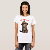 ハロウィンのかわいい子猫と魔女の帽子 Tシャツ (正面フル)